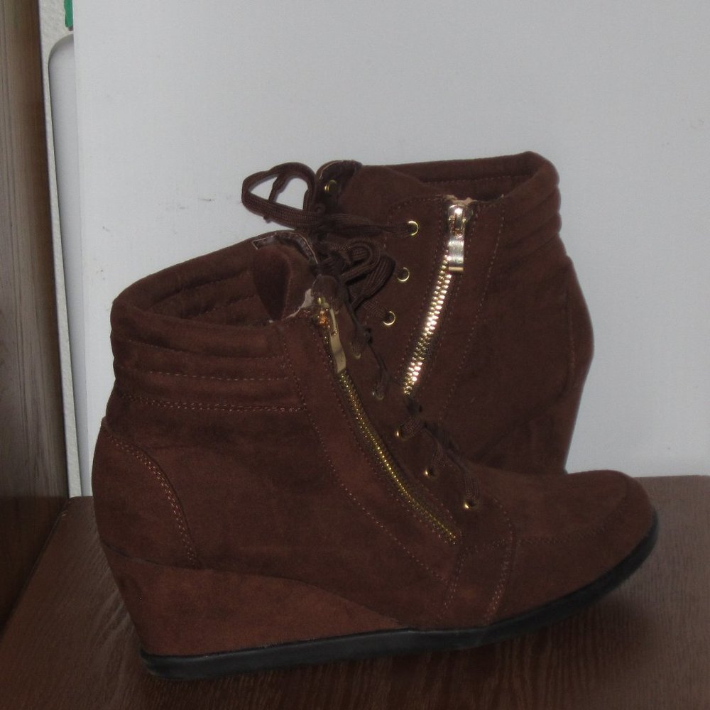 Lace Up Wedge Booties